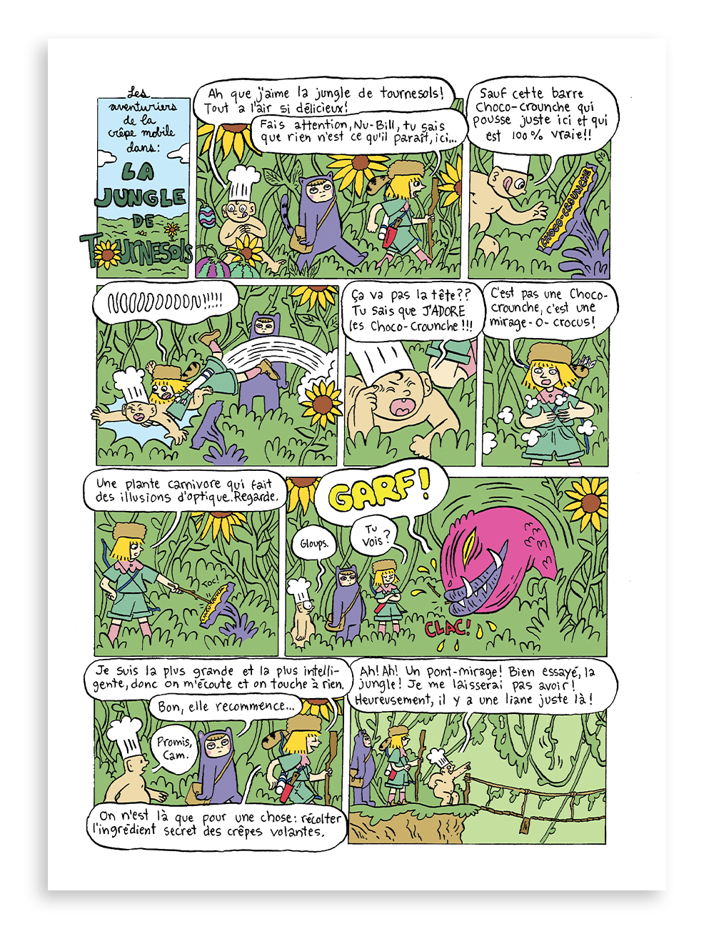 Bande dessinée « Crêpe mobile » de Sam Cantin, magazine Miam no 15 sur le tournesol